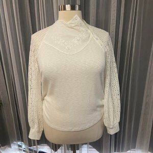 Free People Size Large Asymmetrical Button front crochet top